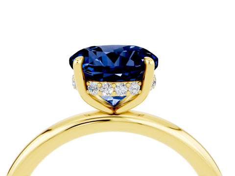 Yellow gold Round Cut Blue Sapphire Solitaire Ring with Thin Band and Four-Prong Setting_16
