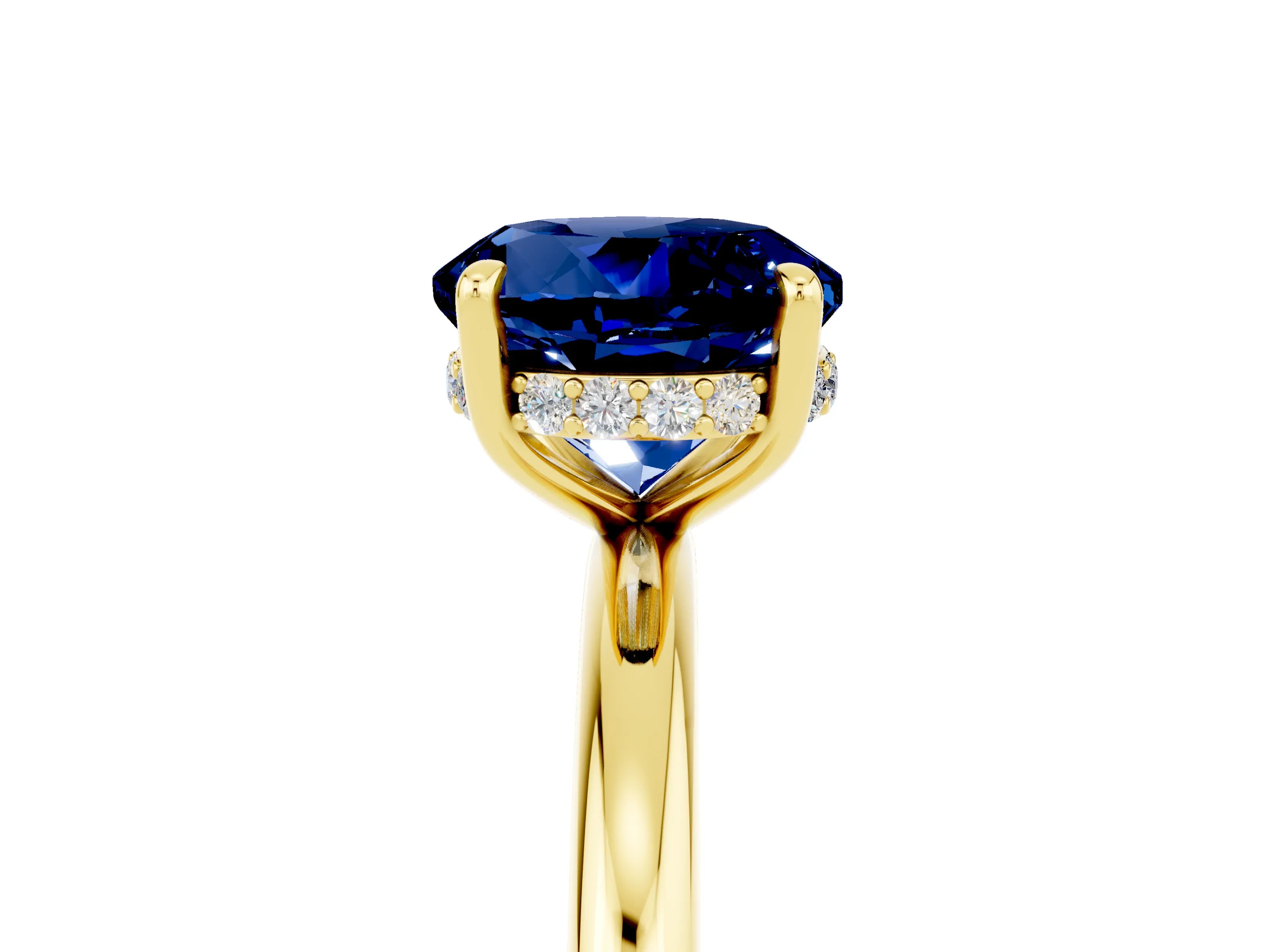 Yellow gold Round Cut Blue Sapphire Solitaire Ring with Thin Band and Four-Prong Setting_17