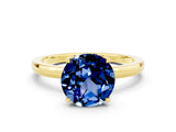 Yellow gold Round Cut Blue Sapphire Solitaire Ring with Thin Band and Prong Setting_12