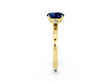 Yellow gold Round Cut Blue Sapphire Solitaire Ring with Thin Band and Prong Setting_14