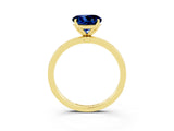 Yellow gold Round Cut Blue Sapphire Solitaire Ring with Thin Band and Prong Setting_15