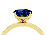Yellow gold Round Cut Blue Sapphire Solitaire Ring with Thin Band and Prong Setting_16