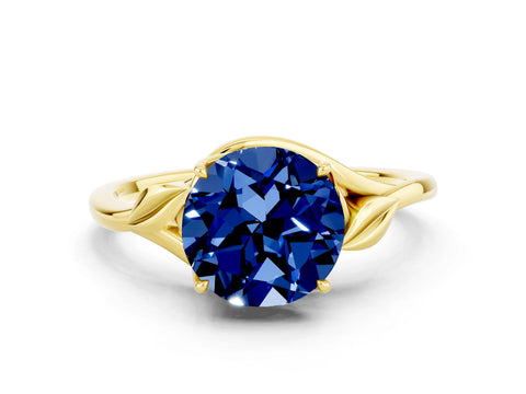 Yellow gold Round Cut Blue Sapphire Solitaire Ring with Twist Band and Four-Prong Setting_24