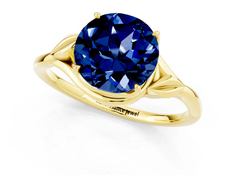 Yellow gold Round Cut Blue Sapphire Solitaire Ring with Twist Band and Four-Prong Setting_25