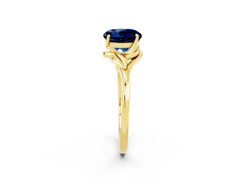 Yellow gold Round Cut Blue Sapphire Solitaire Ring with Twist Band and Four-Prong Setting_26