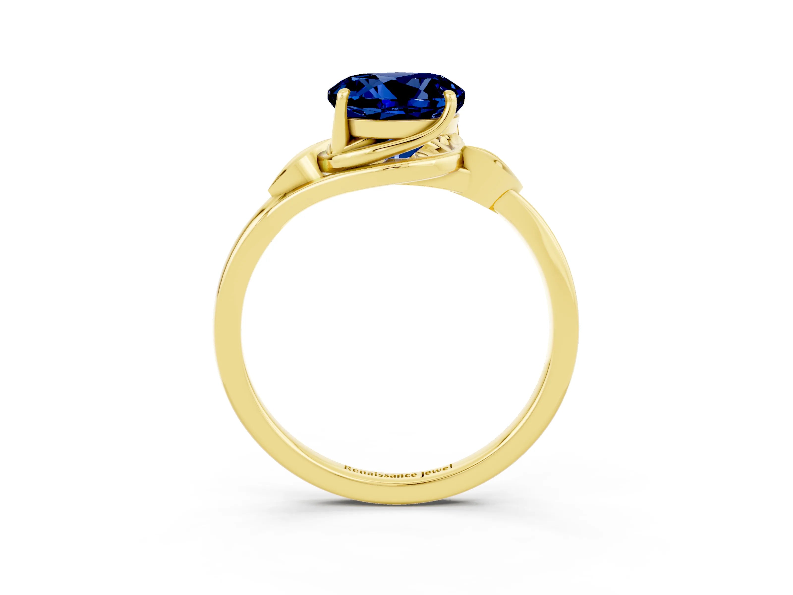 Yellow gold Round Cut Blue Sapphire Solitaire Ring with Twist Band and Four-Prong Setting_27