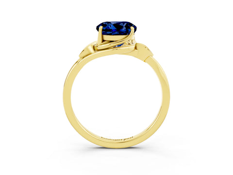 Yellow gold Round Cut Blue Sapphire Solitaire Ring with Twist Band and Four-Prong Setting_27