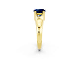 Yellow gold Round Cut Blue Sapphire Solitaire Ring with Wide Band and Prong Setting_2