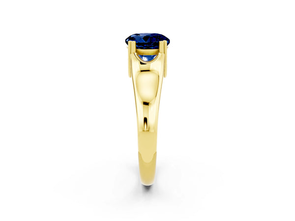 Yellow gold Round Cut Blue Sapphire Solitaire Ring with Wide Band and Prong Setting