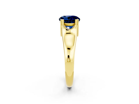 Yellow gold Round Cut Blue Sapphire Solitaire Ring with Wide Band and Prong Setting_2