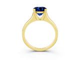 Yellow gold Round Cut Blue Sapphire Solitaire Ring with Wide Band and Prong Setting_3