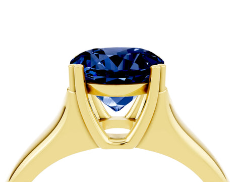 Yellow gold Round Cut Blue Sapphire Solitaire Ring with Wide Band and Prong Setting_4