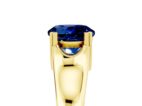 Yellow gold Round Cut Blue Sapphire Solitaire Ring with Wide Band and Prong Setting_5