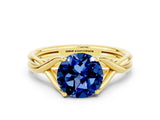 Yellow gold Round Cut Blue Sapphire Solitaire Twist Band Prong Setting Ring_48