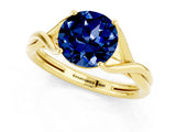 Yellow gold Round Cut Blue Sapphire Solitaire Twist Band Prong Setting Ring_49