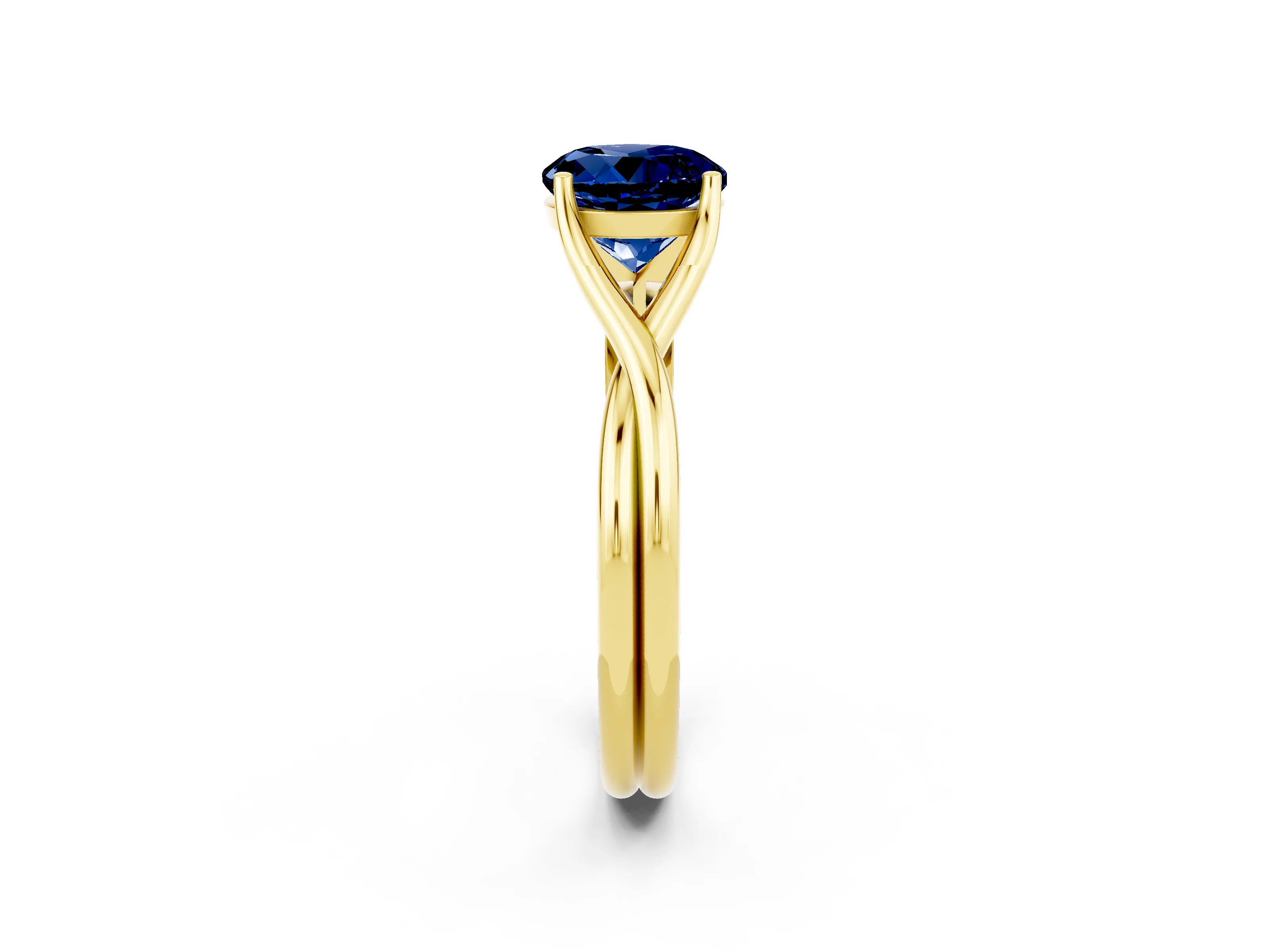 Yellow gold Round Cut Blue Sapphire Solitaire Twist Band Prong Setting Ring_50