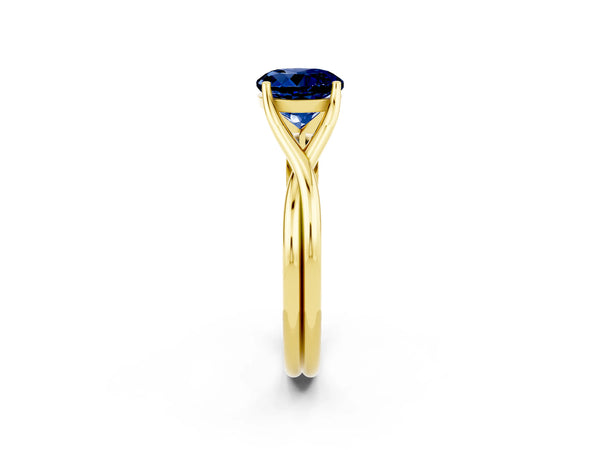 Yellow gold Round Cut Blue Sapphire Solitaire Twist Band Prong Setting Ring