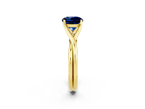 Yellow gold Round Cut Blue Sapphire Solitaire Twist Band Prong Setting Ring_50