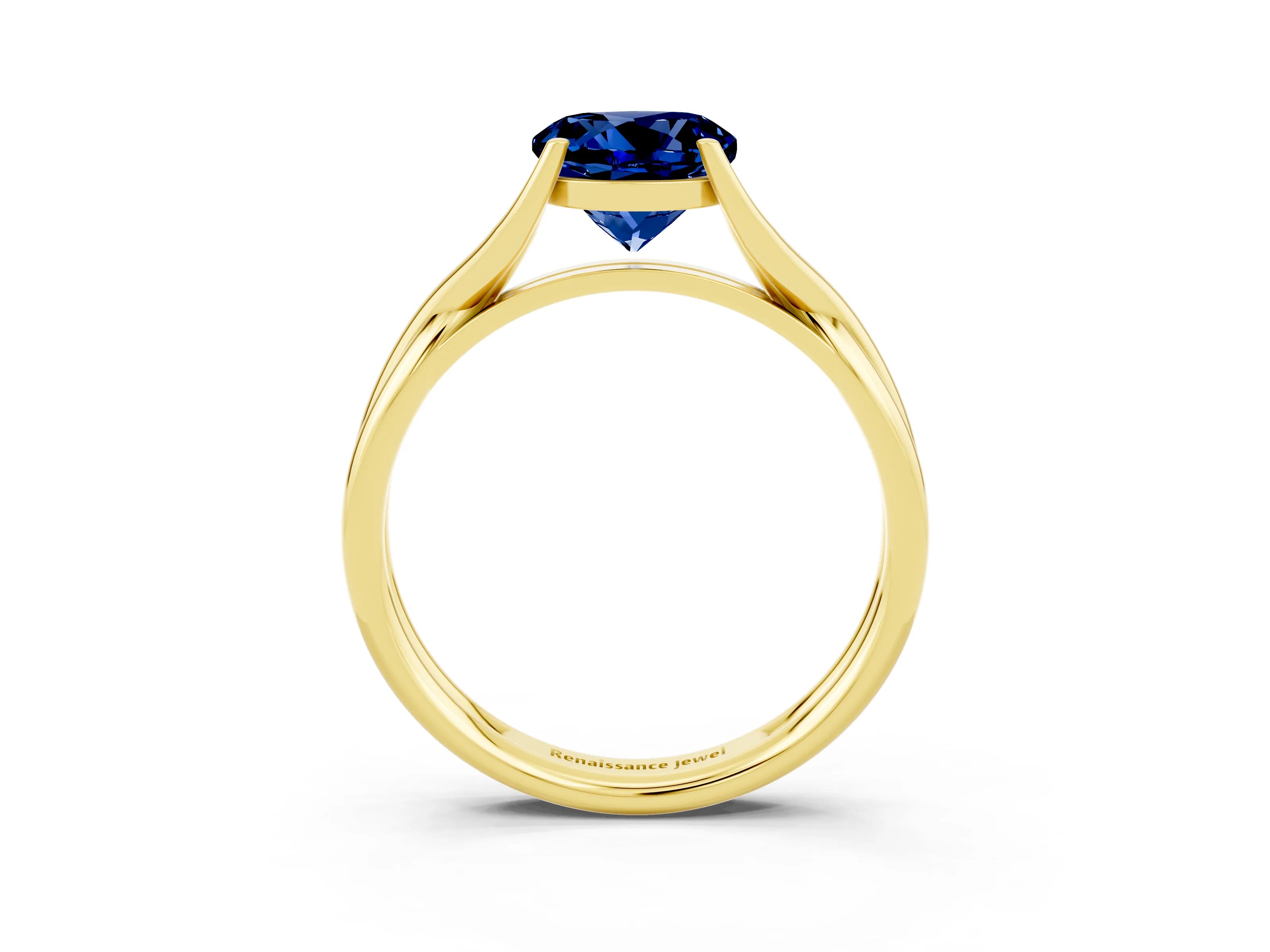 Yellow gold Round Cut Blue Sapphire Solitaire Twist Band Prong Setting Ring_51