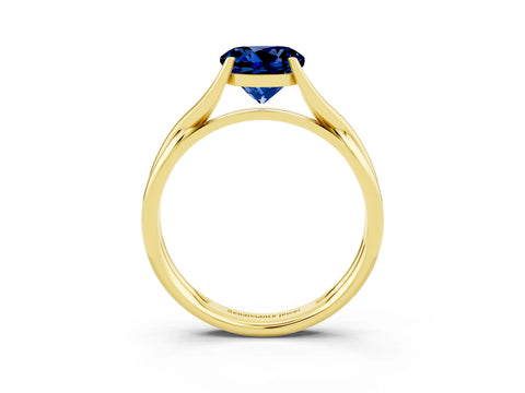 Yellow gold Round Cut Blue Sapphire Solitaire Twist Band Prong Setting Ring_51