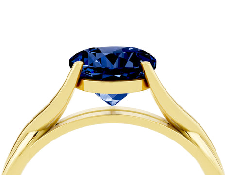 Yellow gold Round Cut Blue Sapphire Solitaire Twist Band Prong Setting Ring_52