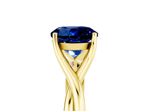 Yellow gold Round Cut Blue Sapphire Solitaire Twist Band Prong Setting Ring_53