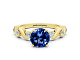 Yellow gold Round Cut Blue Sapphire Solitaire Twisted Band with Round  Accents and Prong Setting_12
