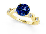 Yellow gold Round Cut Blue Sapphire Solitaire Twisted Band with Round  Accents and Prong Setting_13