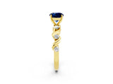Yellow gold Round Cut Blue Sapphire Solitaire Twisted Band with Round  Accents and Prong Setting_14