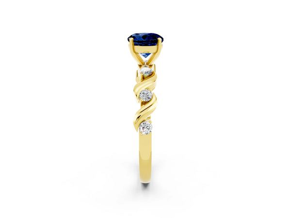 Yellow gold Round Cut Blue Sapphire Solitaire Twisted Band with Round  Accents and Prong Setting