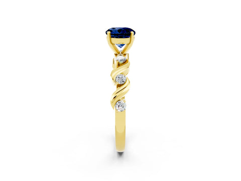 Yellow gold Round Cut Blue Sapphire Solitaire Twisted Band with Round  Accents and Prong Setting_14