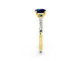 Yellow gold Round Cut Blue Sapphire Solitaire with Side Baguettes and Channel Set Band_2
