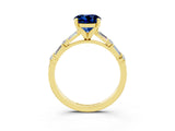 Yellow gold Round Cut Blue Sapphire Solitaire with Side Baguettes and Channel Set Band_3