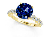 Yellow gold Round Cut Blue Sapphire Solitaire with Side Stones, Pave Band, Four-Prong Setting_37