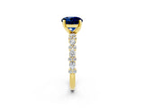 Yellow gold Round Cut Blue Sapphire Solitaire with Side Stones, Pave Band, Four-Prong Setting_38