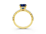 Yellow gold Round Cut Blue Sapphire Solitaire with Side Stones, Pave Band, Four-Prong Setting_39