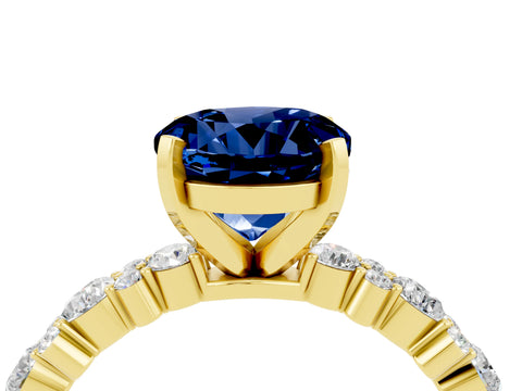Yellow gold Round Cut Blue Sapphire Solitaire with Side Stones, Pave Band, Four-Prong Setting_40