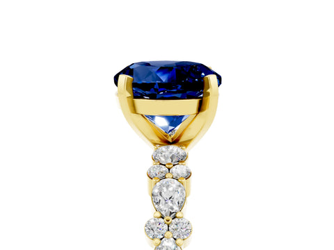 Yellow gold Round Cut Blue Sapphire Solitaire with Side Stones, Pave Band, Four-Prong Setting_41