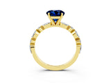 Yellow gold Round Cut Blue Sapphire Solitaire with Side Stones on a Pavé Band and Four-Prong Setting_3