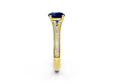 Yellow gold Round Cut Blue Sapphire Split Shank Engagement Ring with Pavé Band_2
