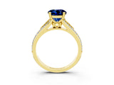 Yellow gold Round Cut Blue Sapphire Split Shank Engagement Ring with Pavé Band_3