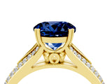 Yellow gold Round Cut Blue Sapphire Split Shank Engagement Ring with Pavé Band_4