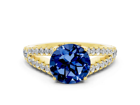 Yellow gold Round Cut Blue Sapphire Split Shank Pavé Engagement Ring with Four-Prong Setting_12