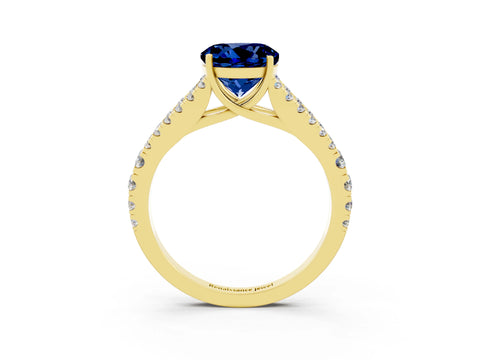 Yellow gold Round Cut Blue Sapphire Split Shank Pavé Engagement Ring with Four-Prong Setting_15