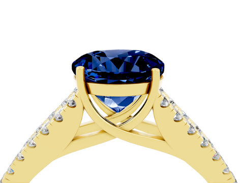 Yellow gold Round Cut Blue Sapphire Split Shank Pavé Engagement Ring with Four-Prong Setting_16