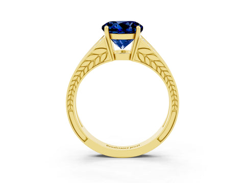 Yellow gold Round Cut Blue Sapphire Split Shank Ring with Pavé Band and Four-Prong Setting_3