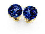 10K Yellow Gold 2.42 Carat Round Blue Sapphire Stud Earrings