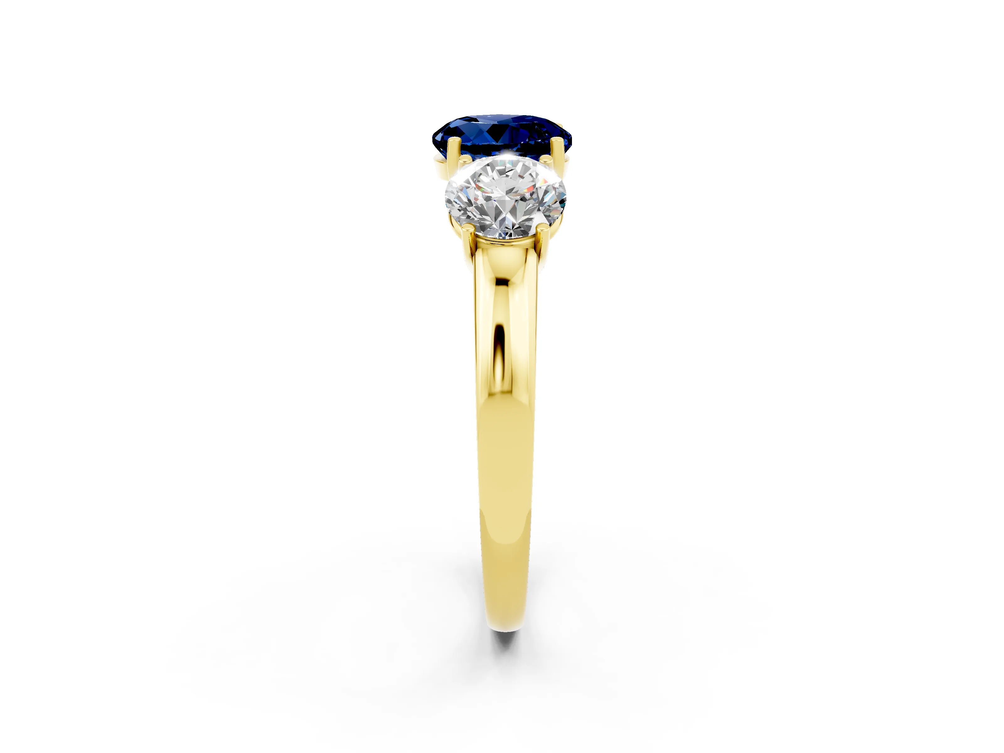 Yellow gold Round Cut Blue Sapphire Three-Stone Ring with Four-Prong Setting and Classic Band_2