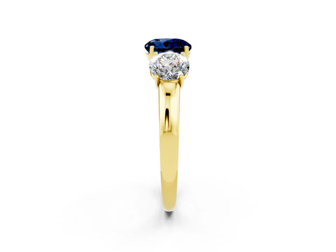 Yellow gold Round Cut Blue Sapphire Three-Stone Ring with Four-Prong Setting and Classic Band_2