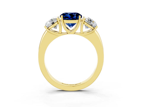 Yellow gold Round Cut Blue Sapphire Three-Stone Ring with Four-Prong Setting and Classic Band_3